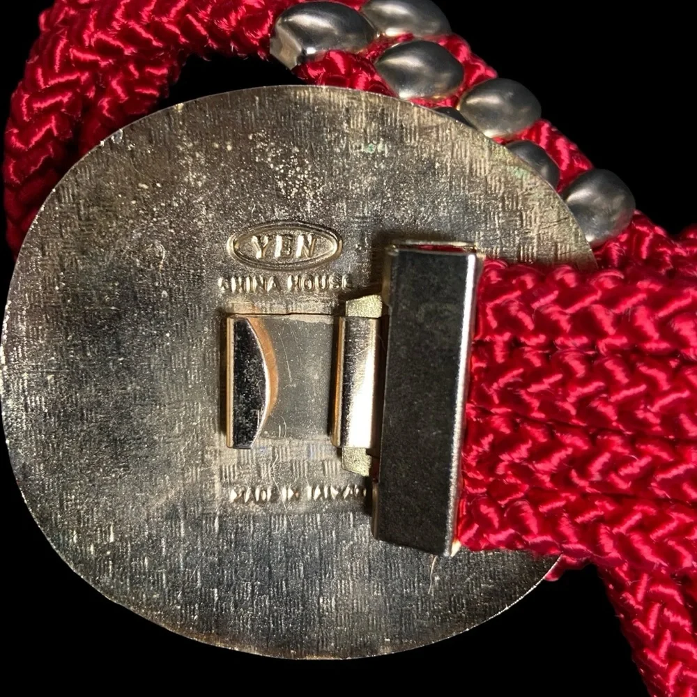 Vintage Yen China House Braided Rope Enamel Buckle Red